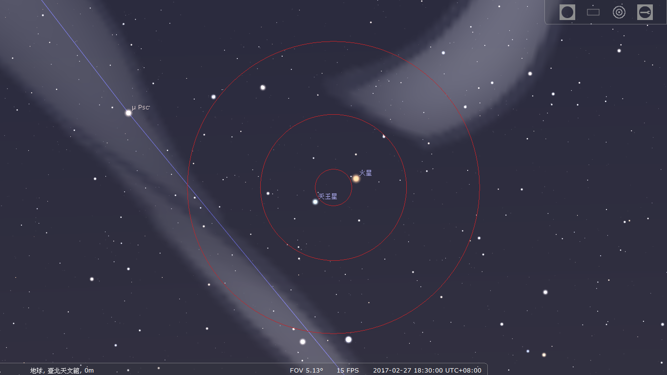 2017/2/27傍晚18:30,火星与天王星相对位置示意图。 201702271830-MARS_URA-2.png