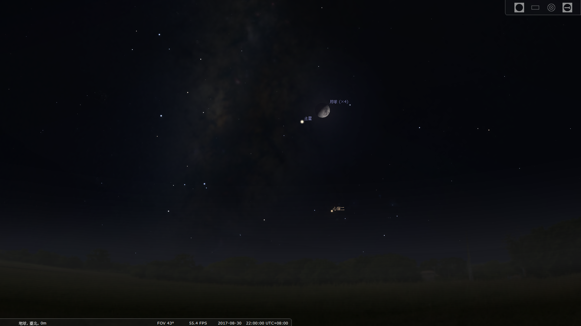 2017/8/30傍晚22:00,土星和月球相对位置示意图。 1503133496872818.png