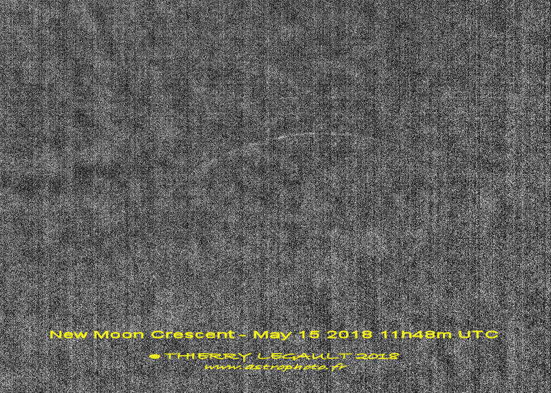 This image shows the tiny lunar crescent at the precise moment of the New Moon, in full daylight at 11h48m UTC on May 15 2018. Credit: legault@astrophoto.fr