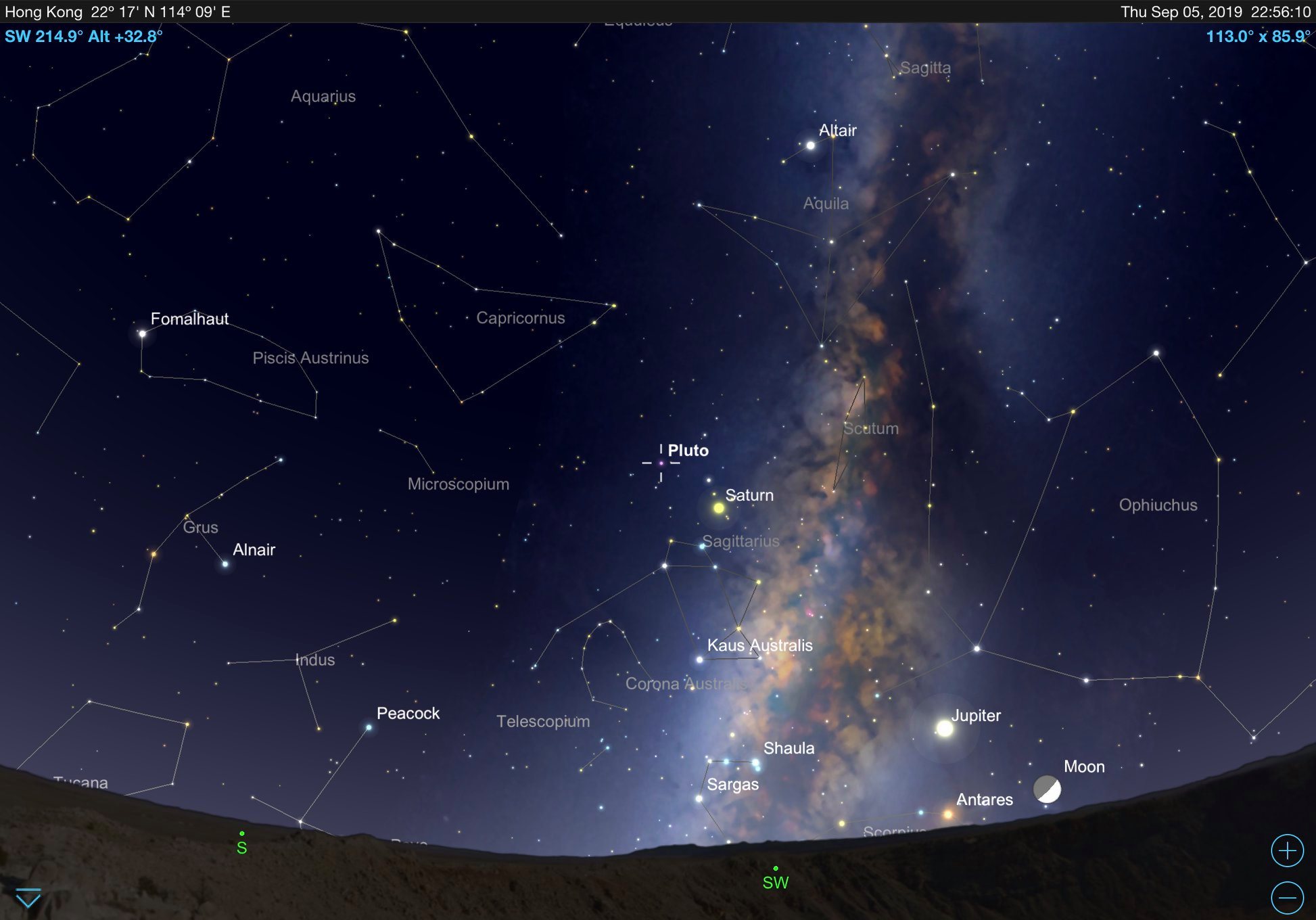 掩星时冥王星在天空中的位置