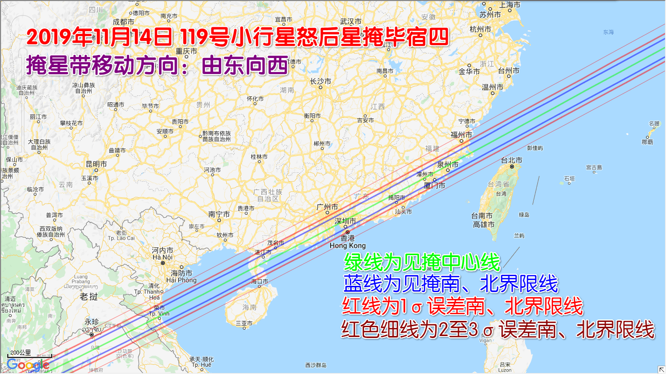 2019年11月14日 119号小行星怒后星掩毕宿四