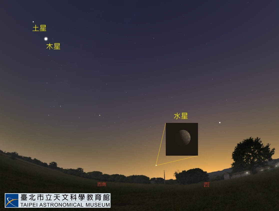 2020年10月2日傍晚,水星所在位置示意图。