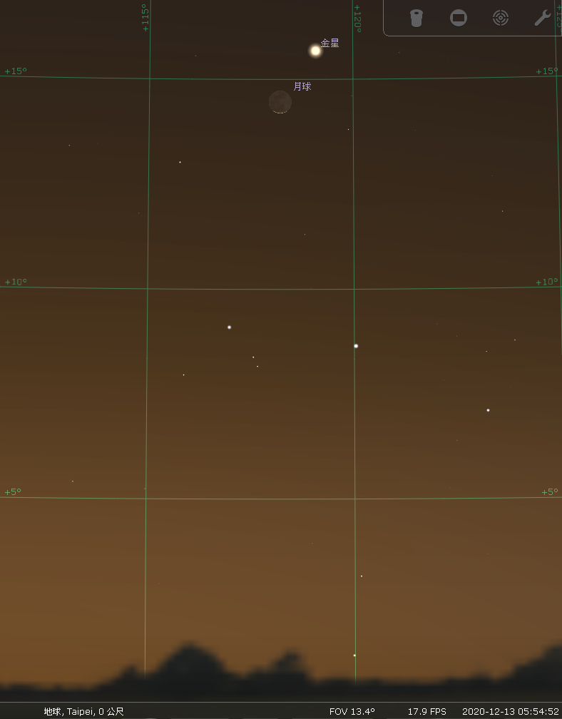 2020/12/13清晨6时金星近月示意图。