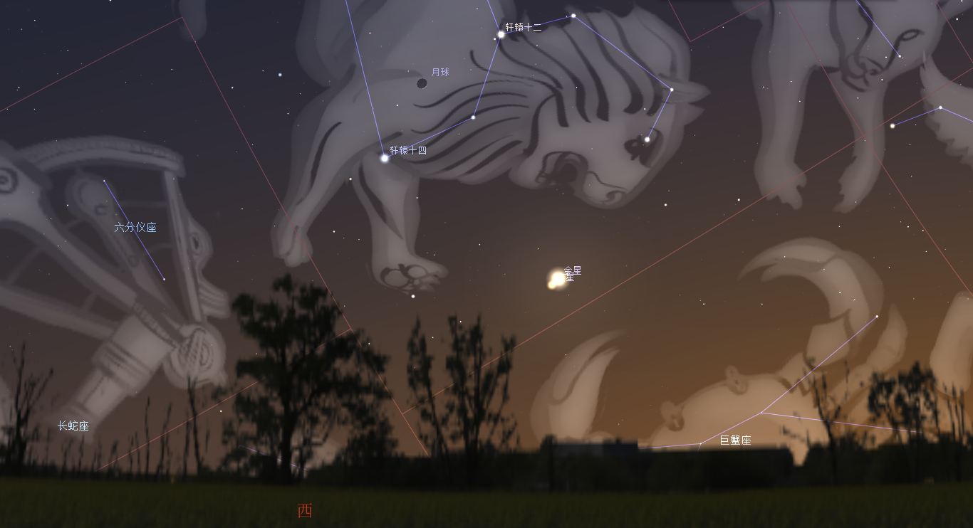 2021/7/13傍晚所见的火星、金星接近示意图