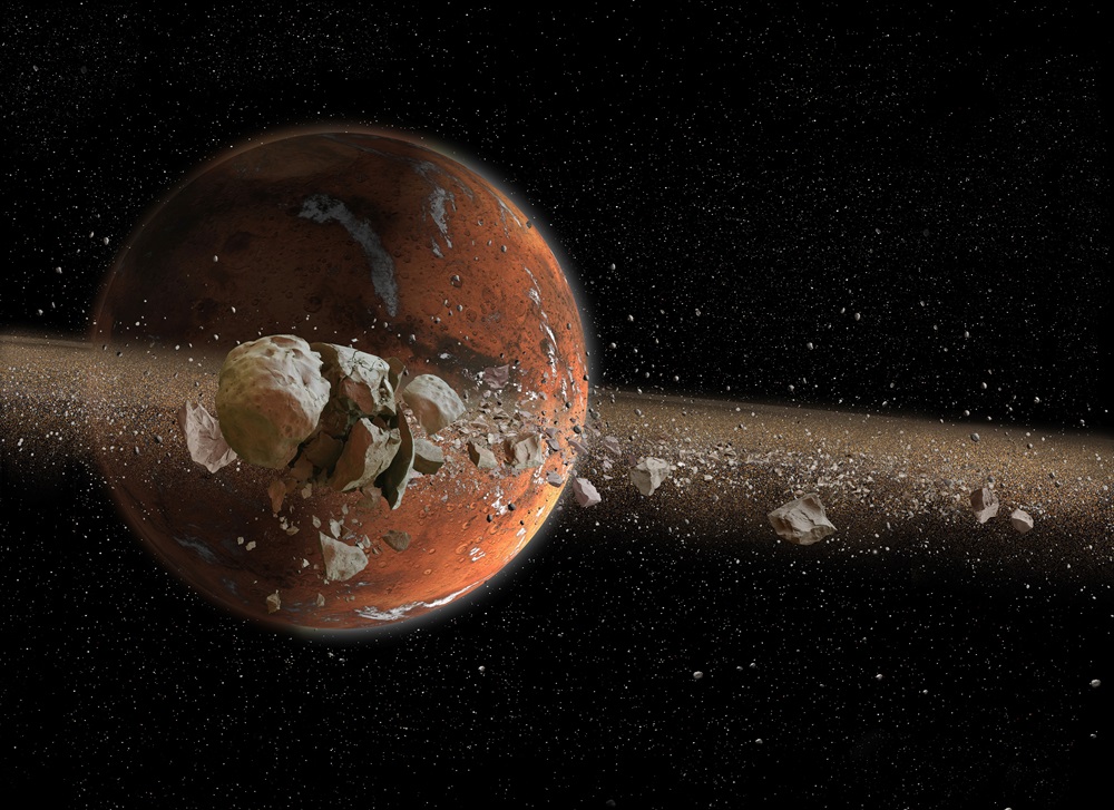 火卫一曾经被撕裂成为火星环(credit: Astronomy Magazine/Ron Miller)
