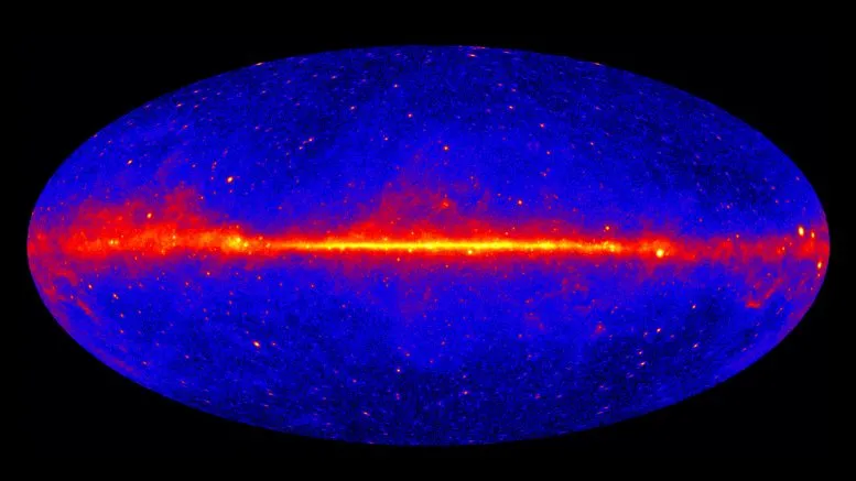 伽马射线天空地图。图片来源:NASA/DOE/Fermi LAT合作。