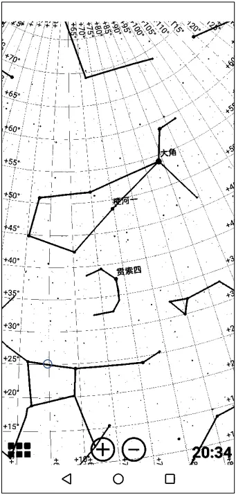 讲解春季大三角时的手机截屏。 下方朝向地面，上方朝向天顶。