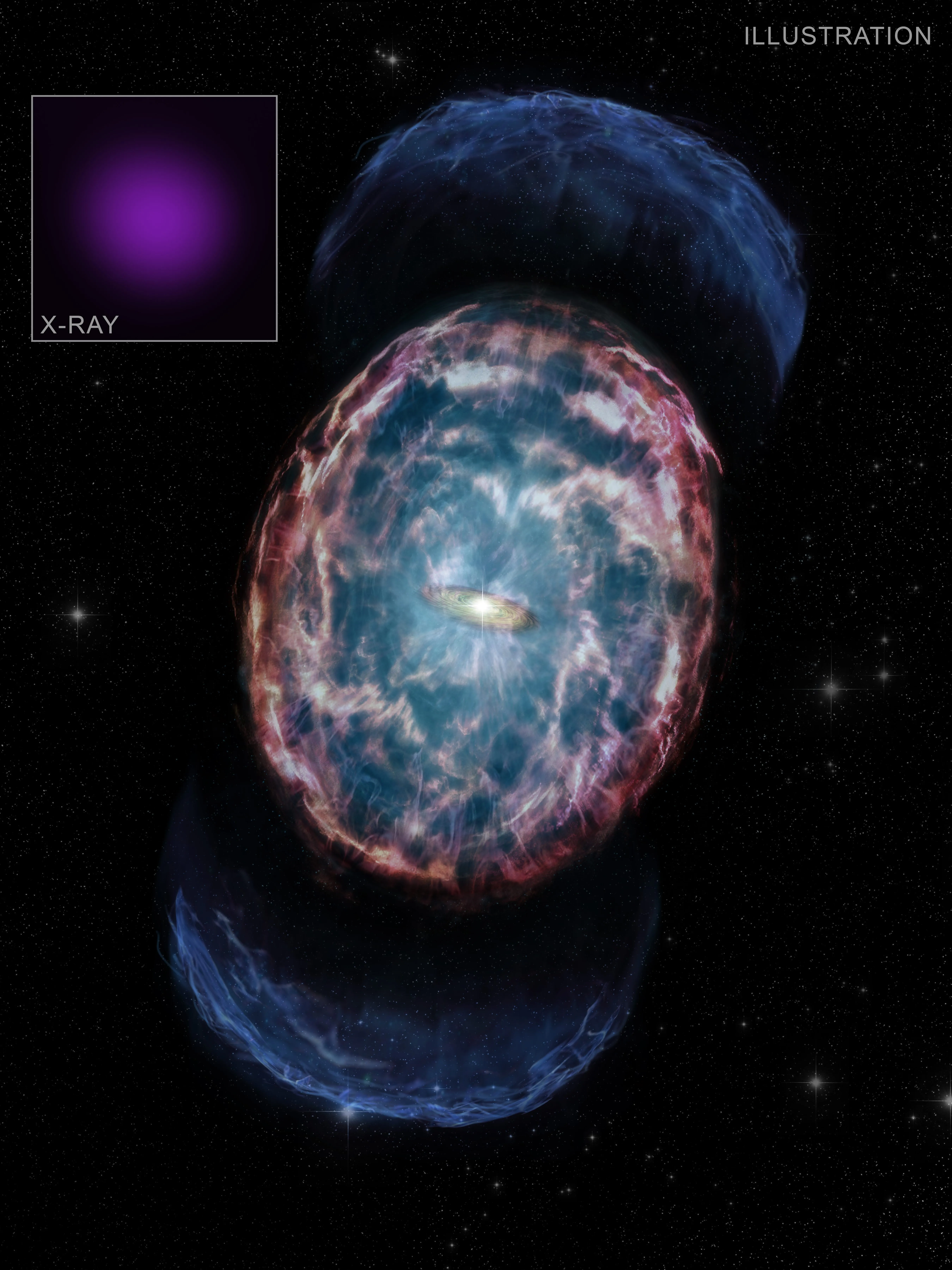 艺术家说明两颗中子星并合时发生的强大事件。图片来源:NASA