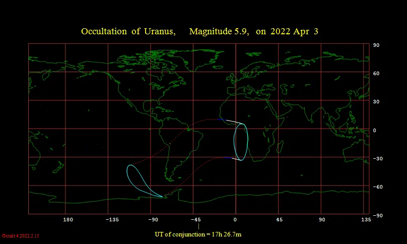 2022/4/3~4 月掩天王星见掩地区