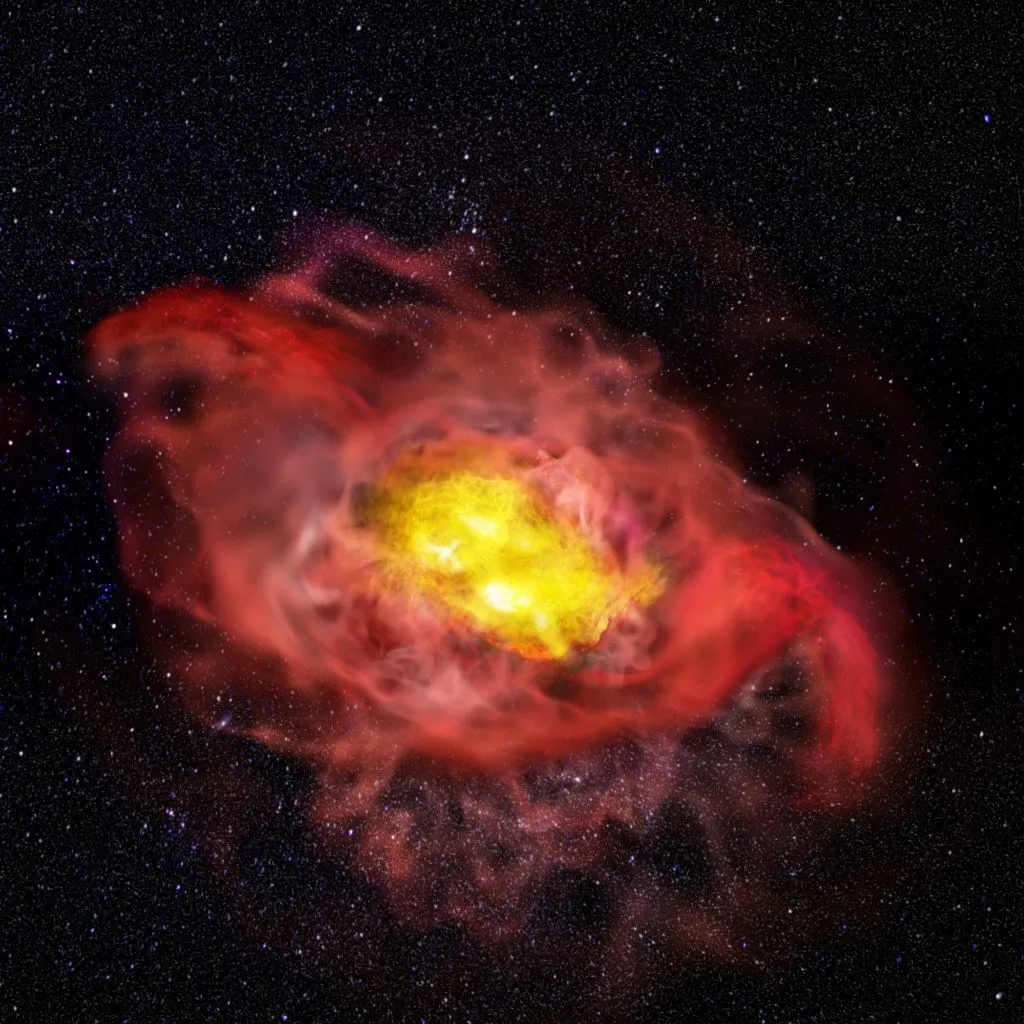 A1689-zD1示意图。图片来源: ALMA (ESO/NAOJ/NRAO), B. Saxton(NRAO/AUI/NSF)