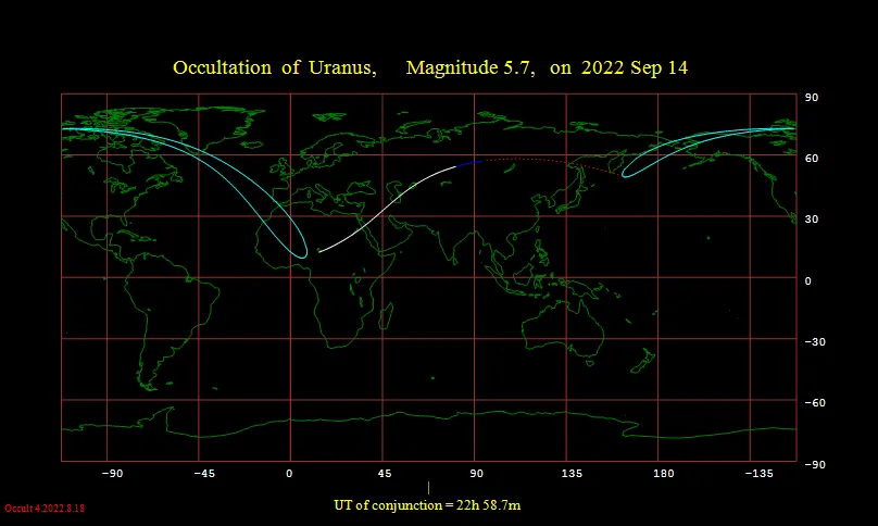 2022/9/15 月掩天王星见掩地区