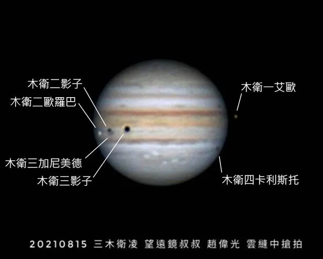 2021年8月15日曾发生的「五重木卫事件」,同时发生3个木卫凌木与2个木卫影凌事件。来源:赵伟光