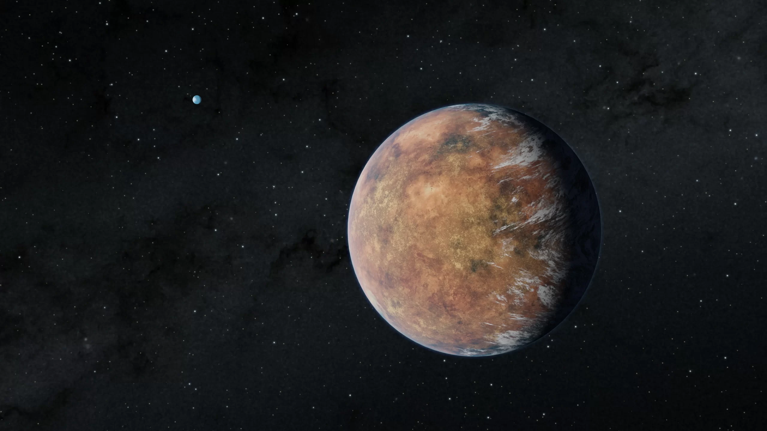 新发现的TOI 700e在其母恒星的宜居带内运行的示意图,图中左上角为TOI 700 d。图片来源:NASA/JPL-Caltech/Robert Hurt