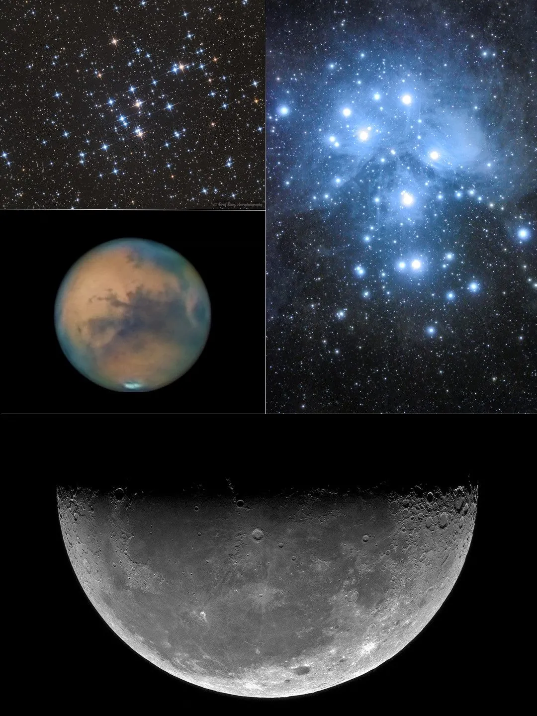 月球、火星与最美星团