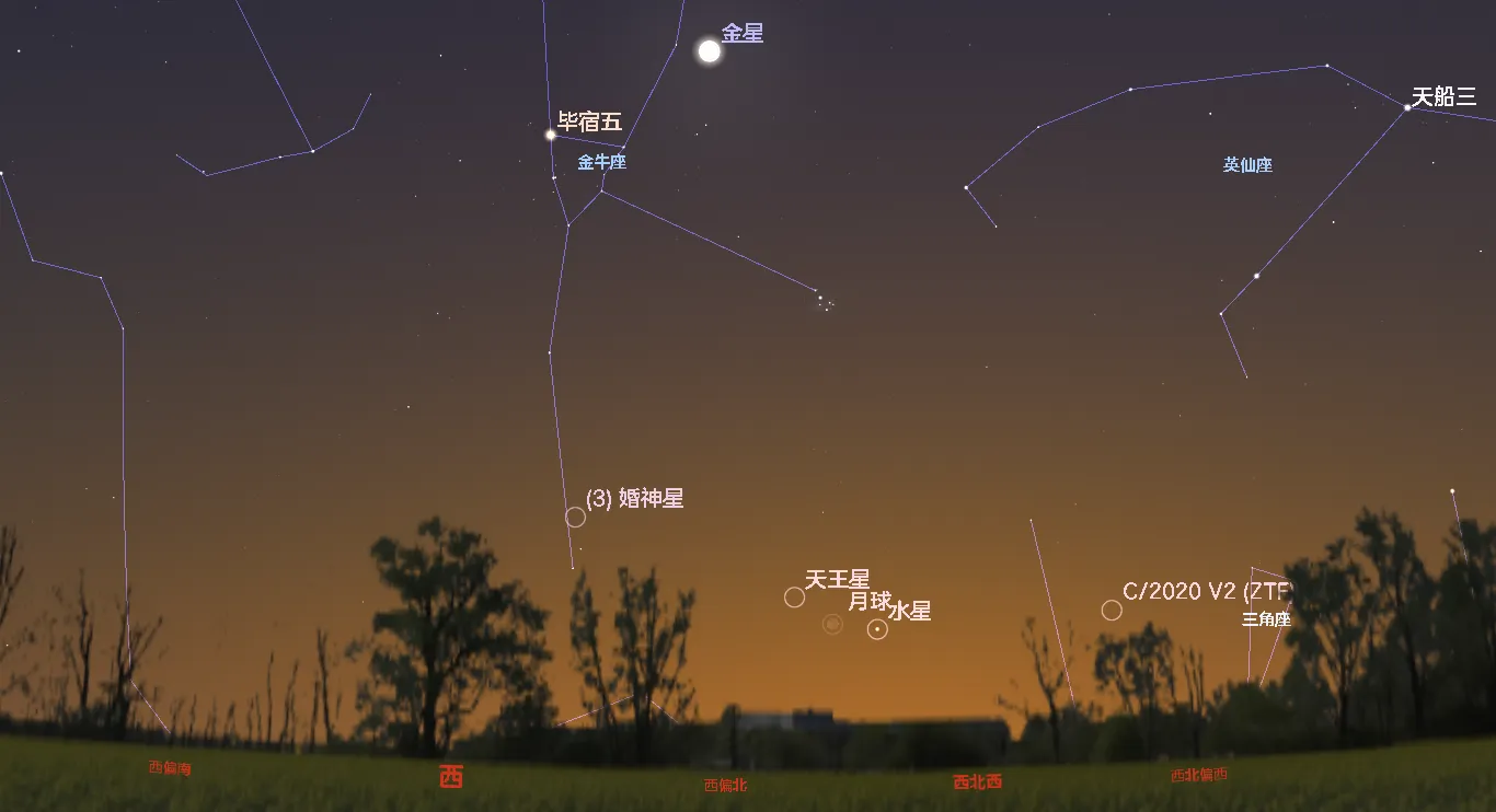 2023/4/21 水星合月 + 金星合毕宿五